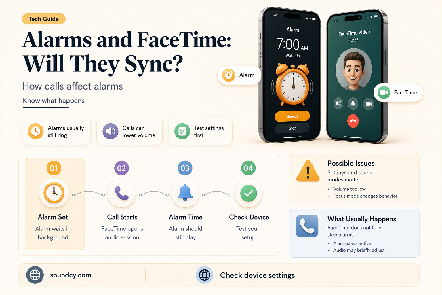 do alarms sound when on facetime