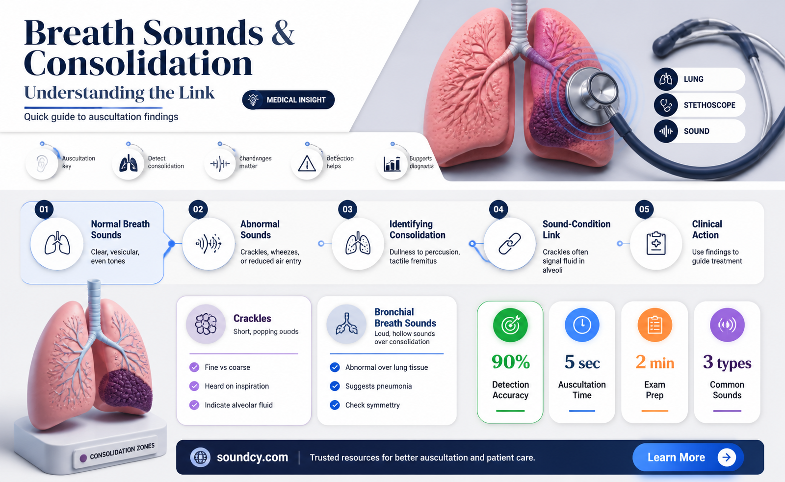 are breath sounds increased in consolidation