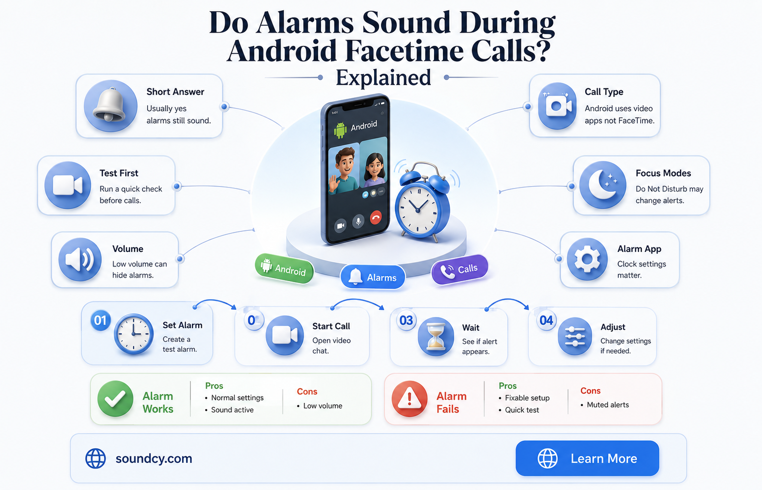 do alarms sound when android phone is on facetime