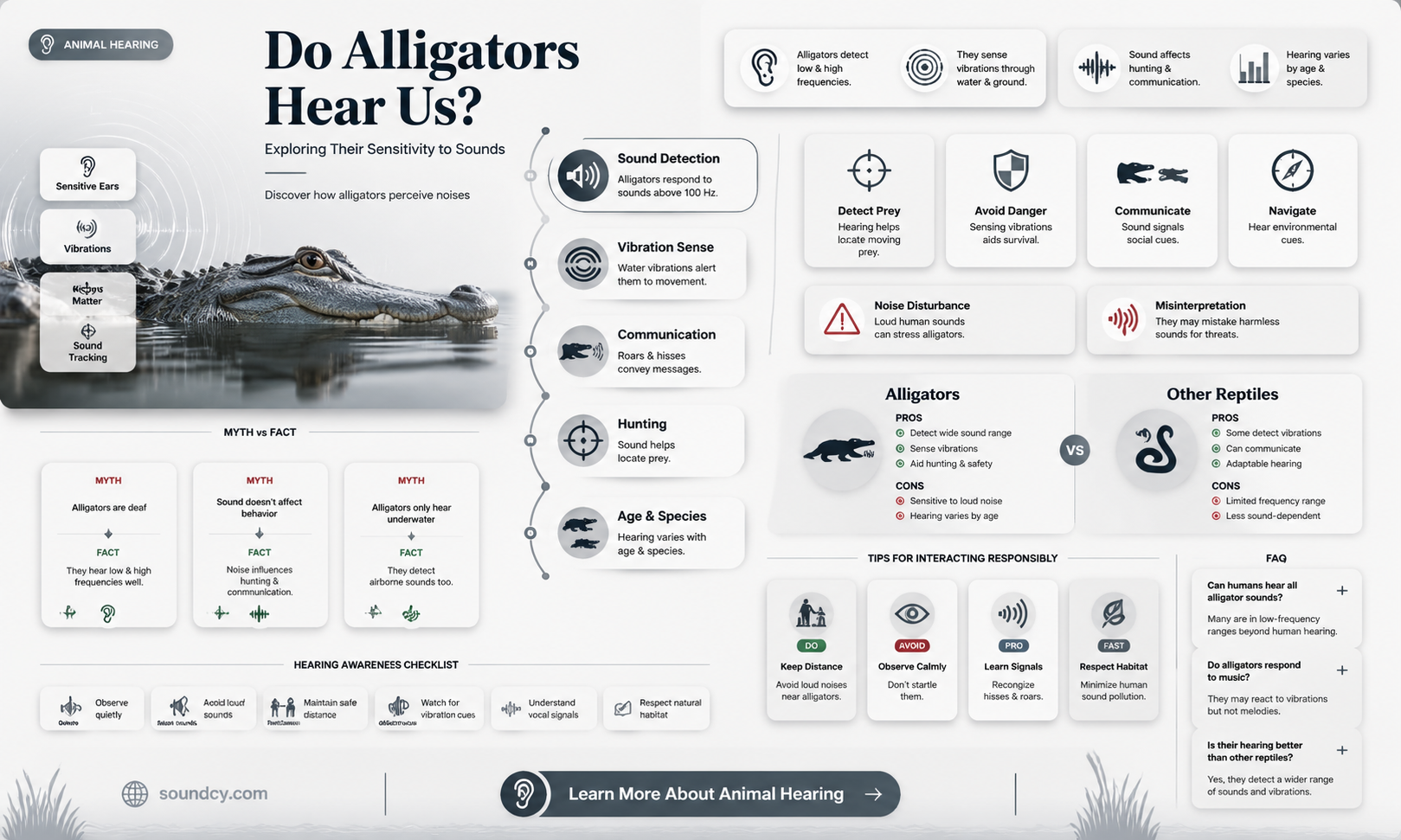 are alligator sensitve to sounds