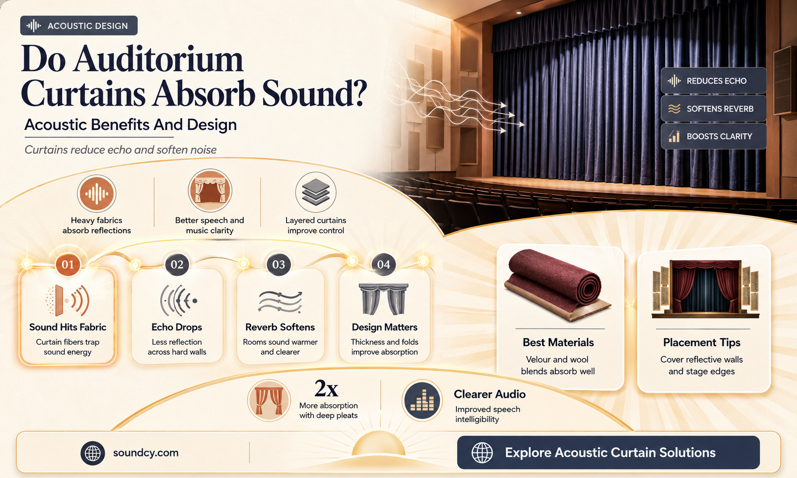 do auditorium curtains absorb sound