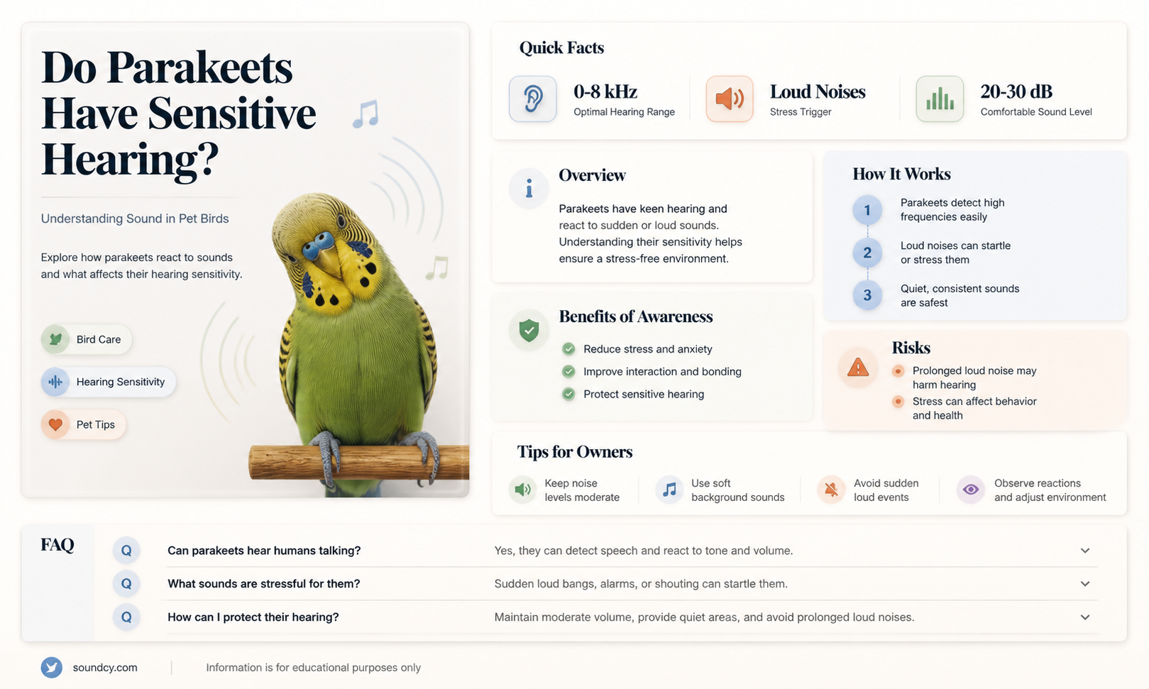 are parakeets sensitive to sound