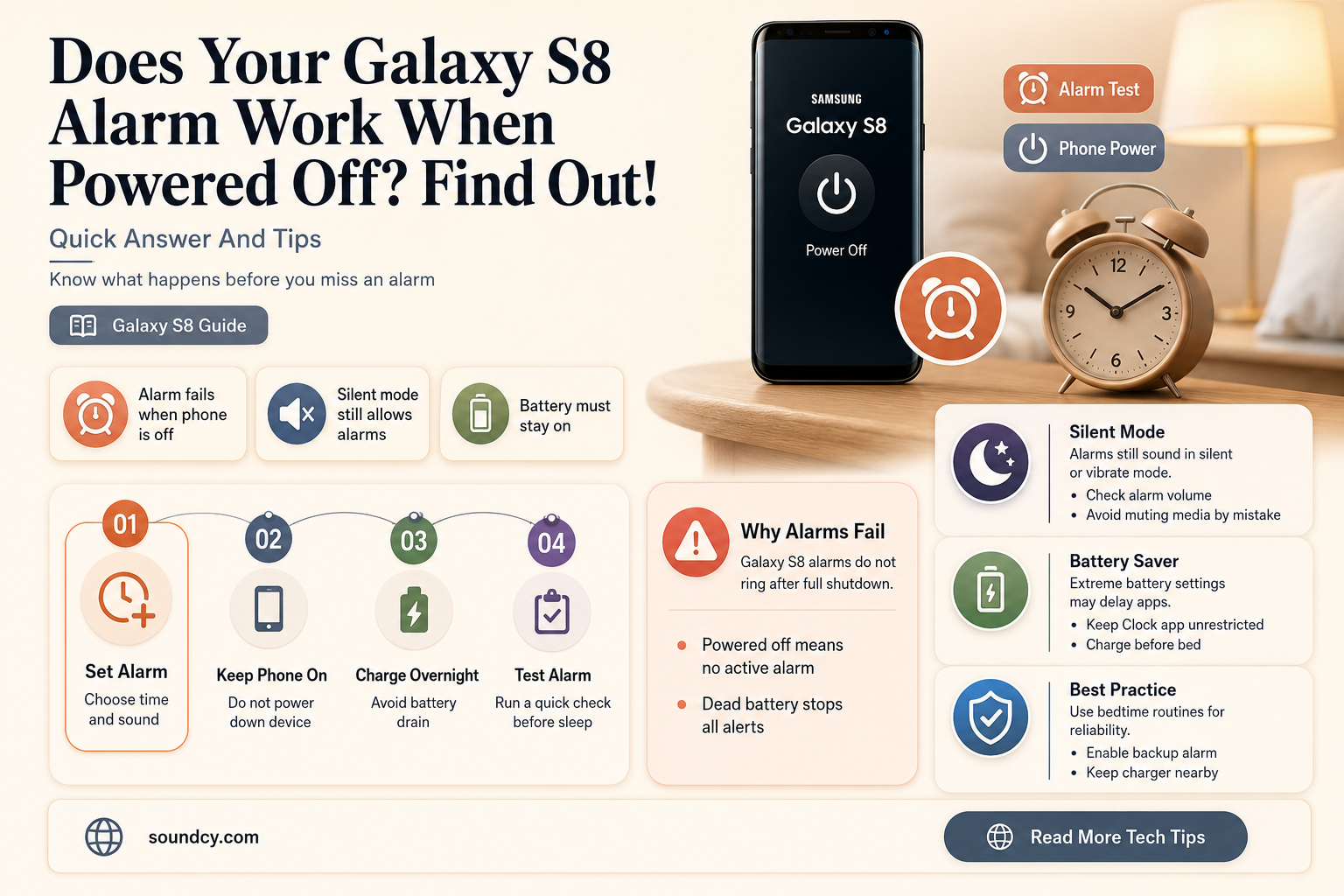 do alarm sound when galaxy s8 is powered off