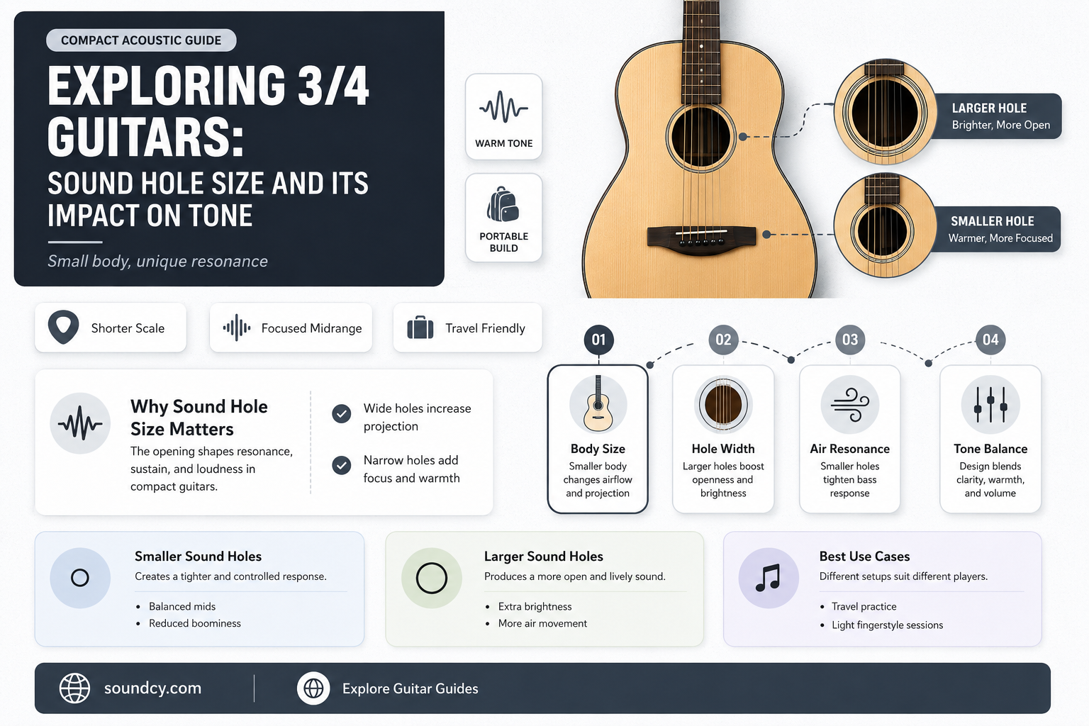 do 3 4 guitars have a smaller sound hole