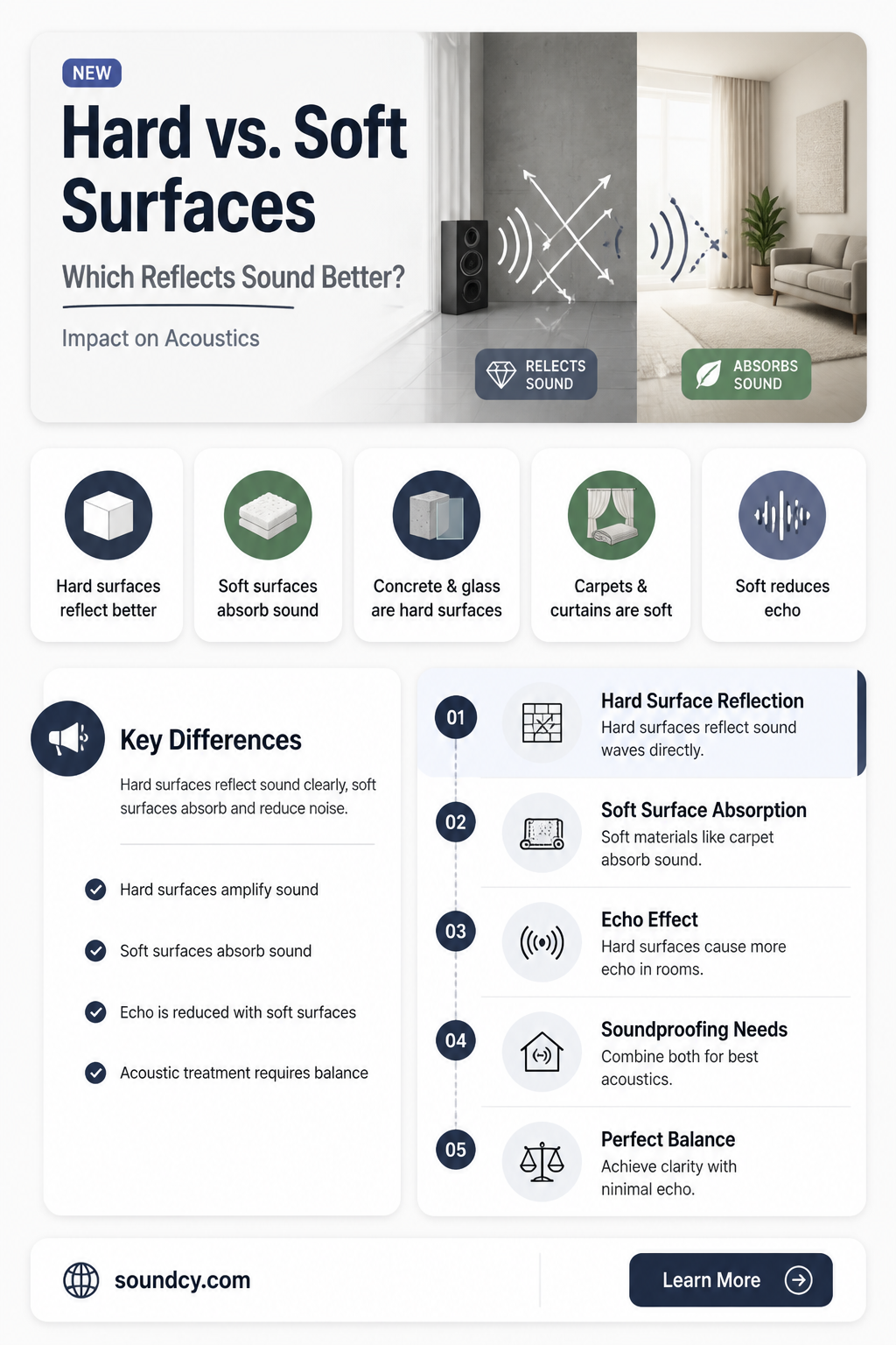 are hard or soft surfaces best at reflecting sound