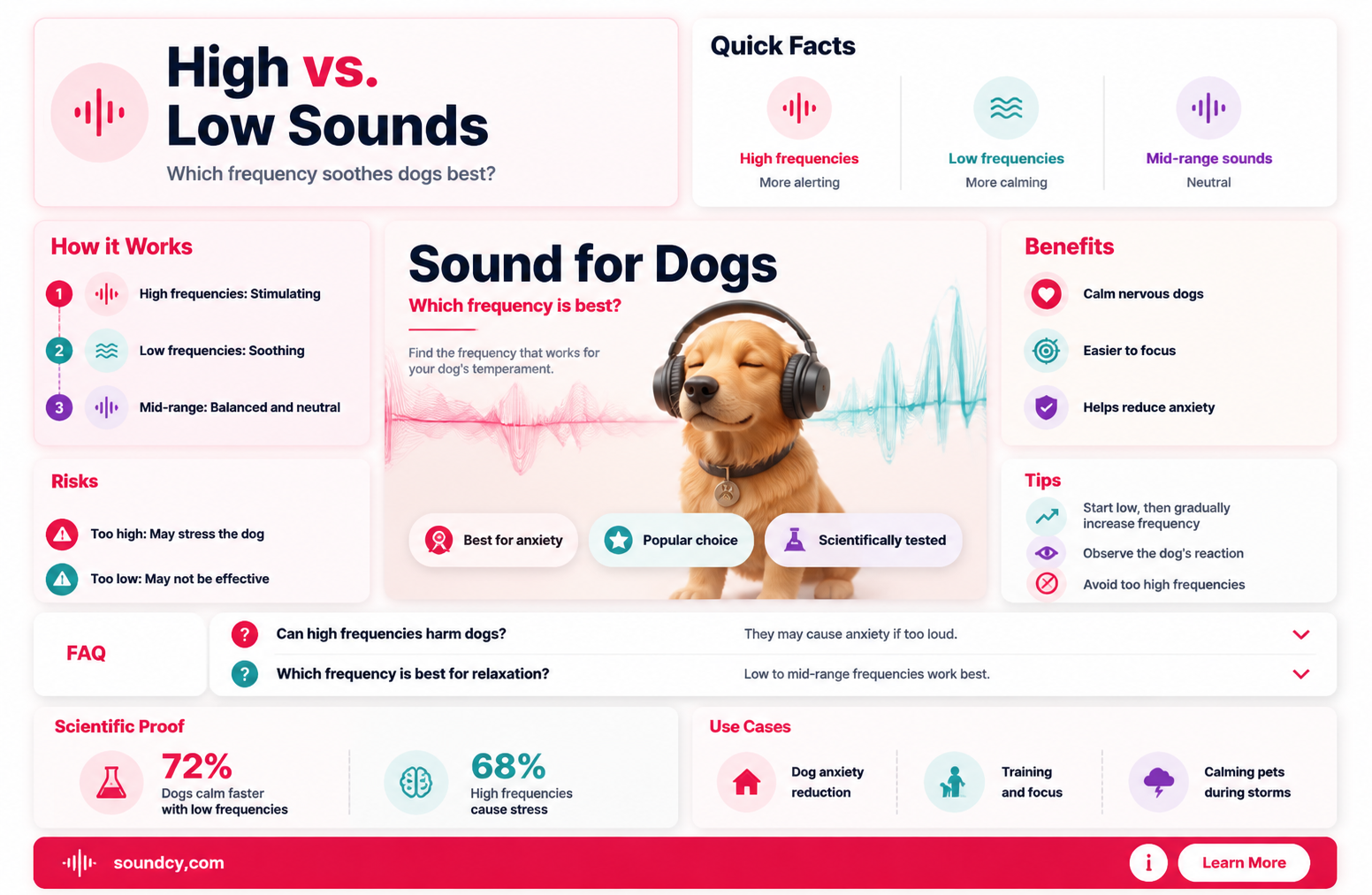 are high or low sounds more soothing to dogs