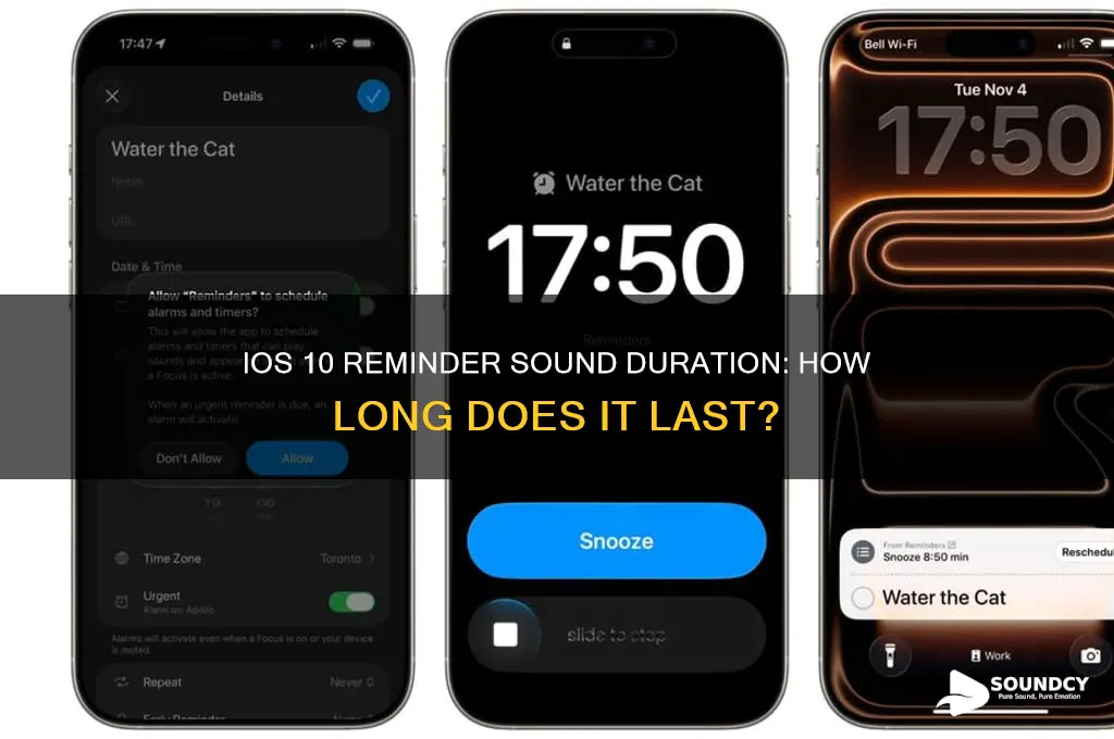how long does the reminder sound in ios 10