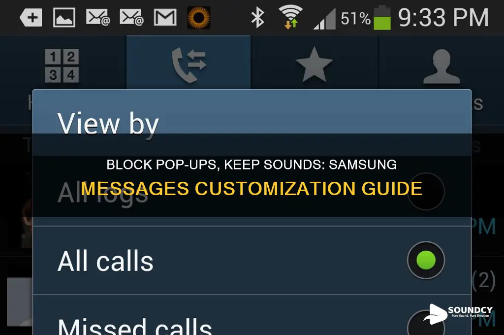how to block popups but not sound samsung messages