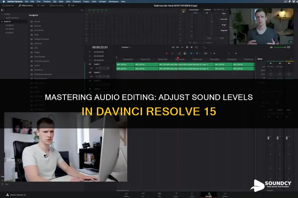 how to edit sound levels on davinci resolve 15