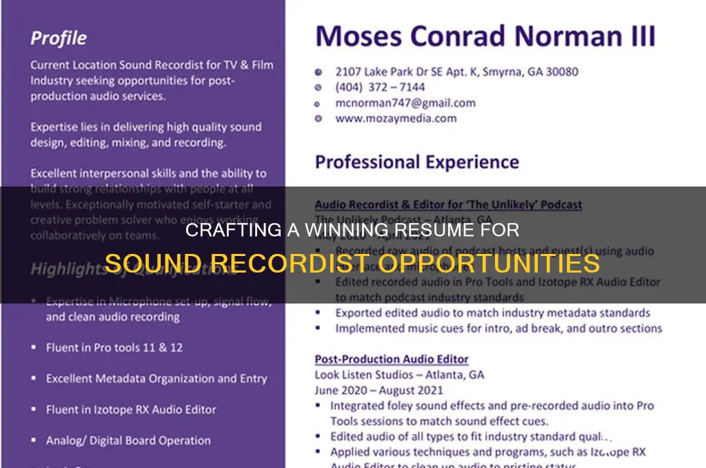 how to make a resume for a sound recordist