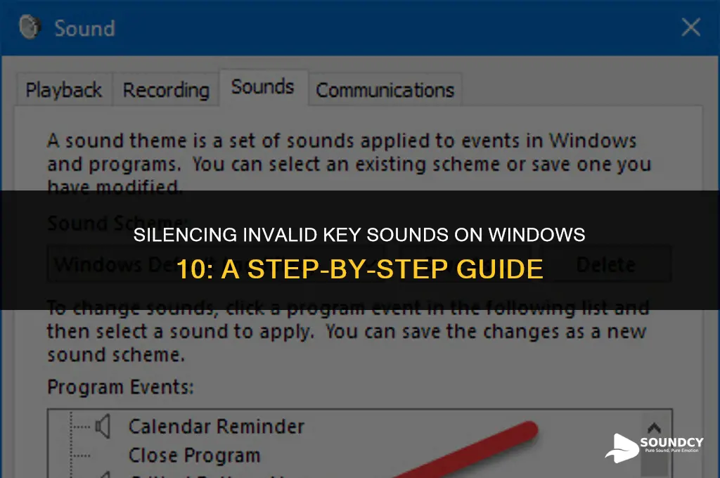 how to remove sounds for invalid key win 10