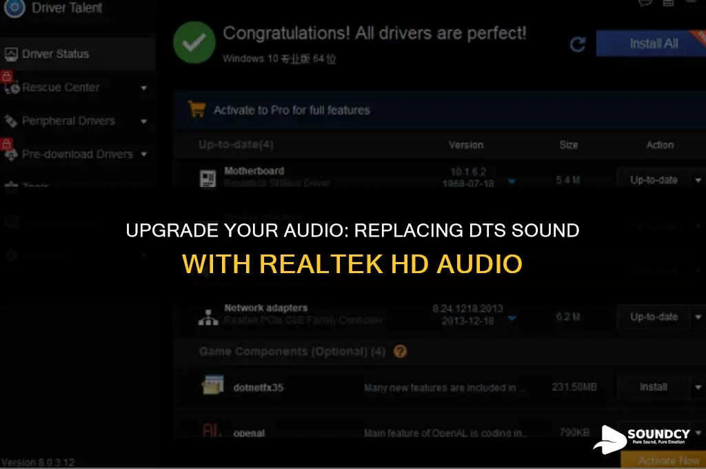 how to replace dts sound to realtek hd audio