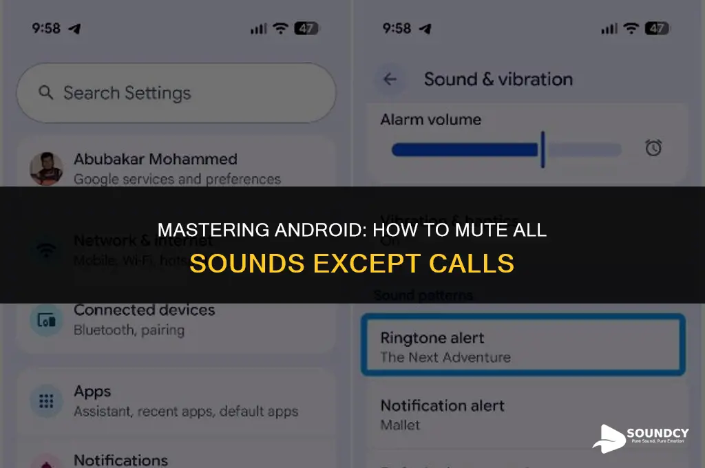 how to silence all sounds on android except calls