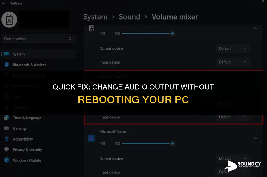 how to switch the sound without restarting the computer