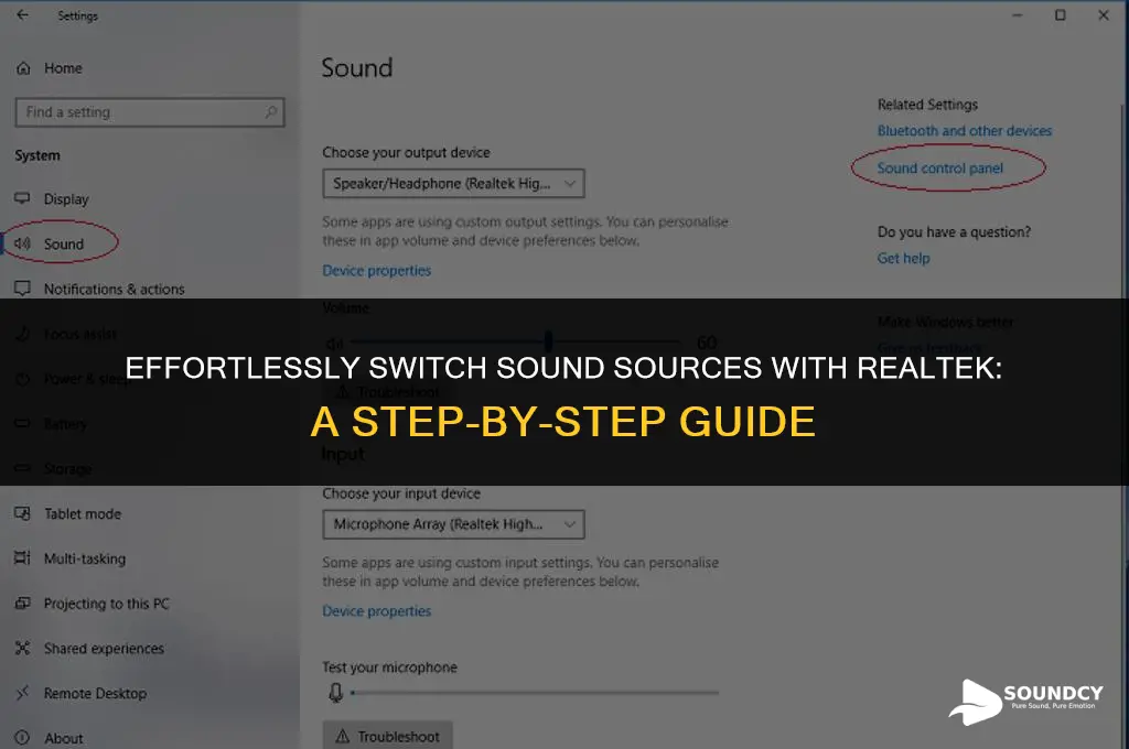 how to switch to another sound source in realtek