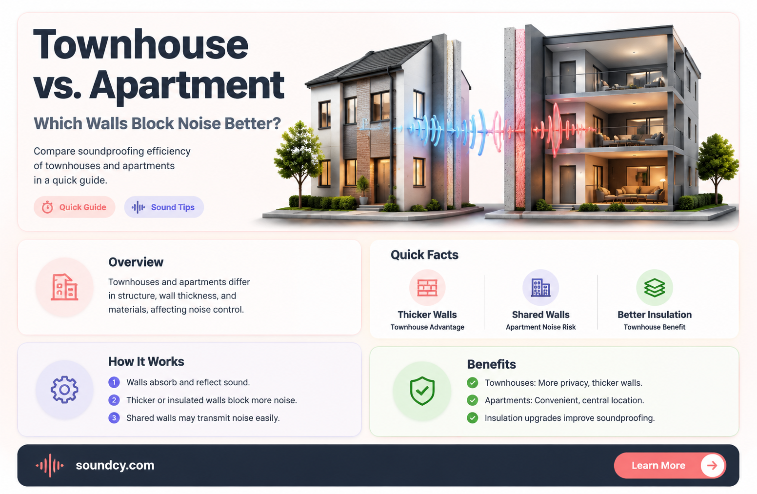 are townhouse walls mpre sound proof than an apt